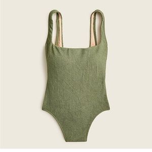 New J. Crew Textured squareneck one-piece Size 16 Green.